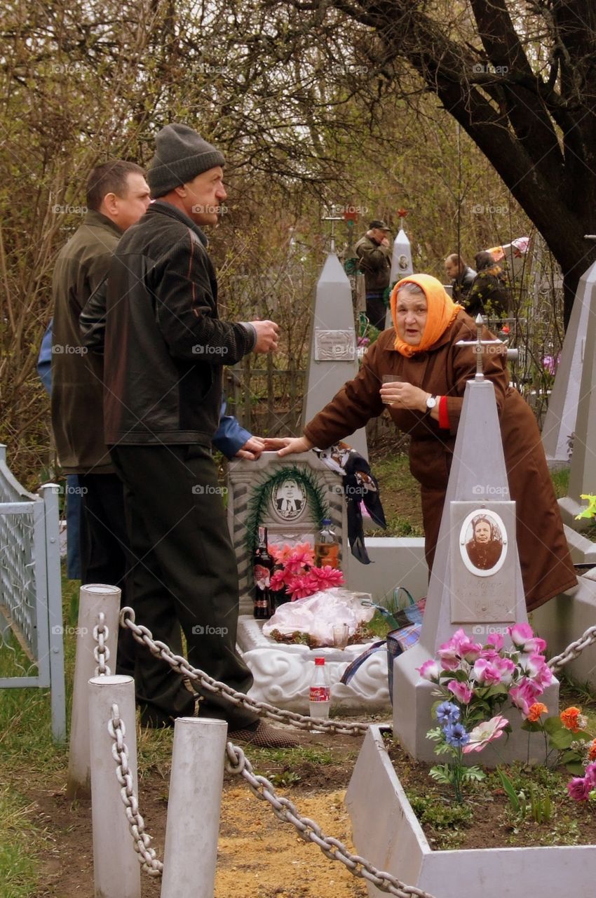 Family at grave