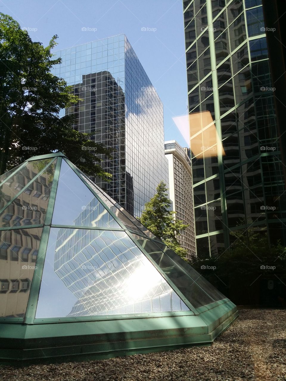 Glass towers and pyramids