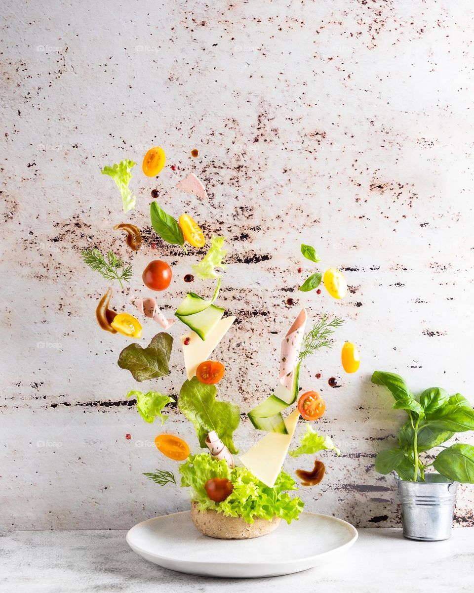 Bread with vegetables levitation 