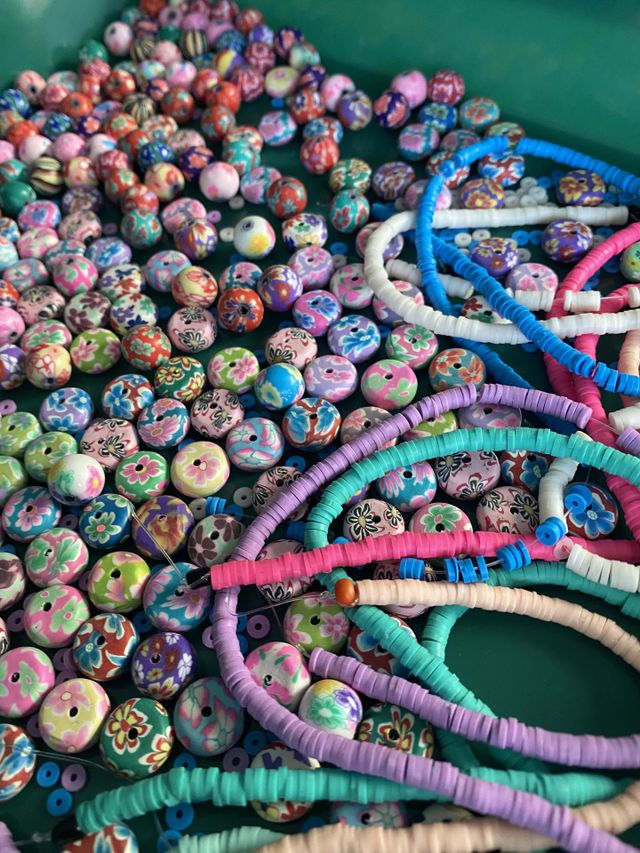 Close up of clay beads colorful craft supplies beaded jewelry 