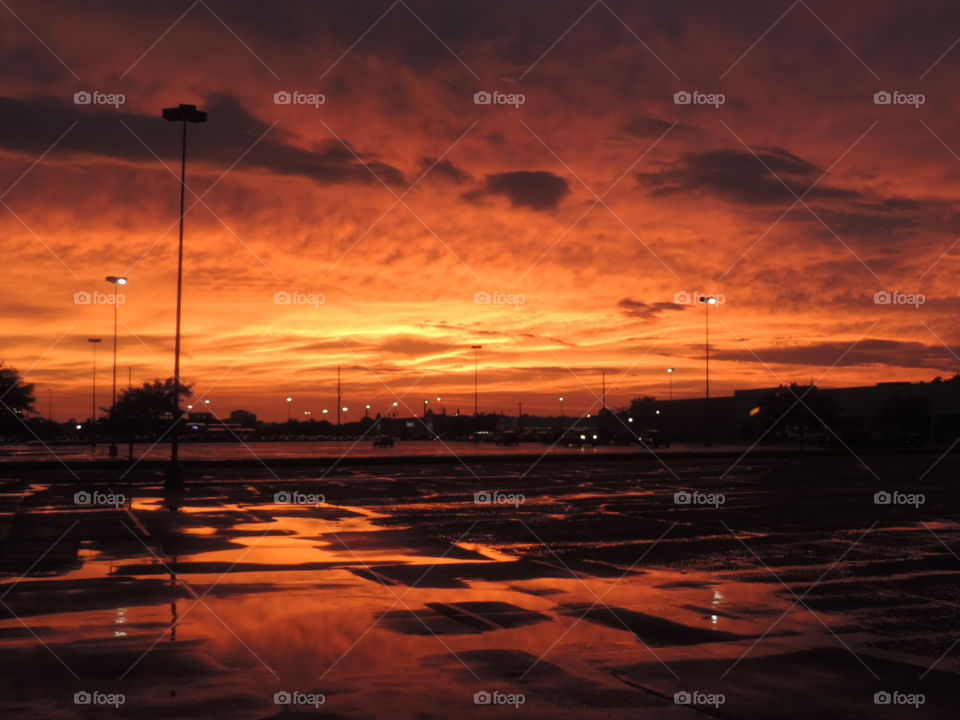 Orange World. Sunset after a Midwestern storm 