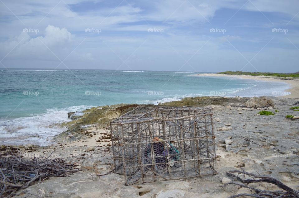 Crab cages on a beach