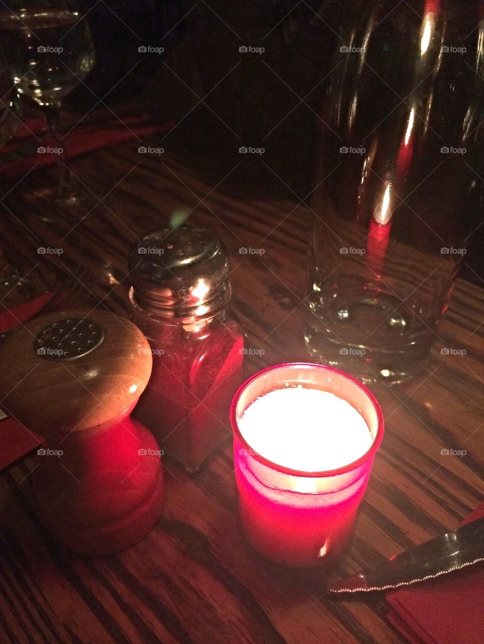 Evening candle light with wine glass