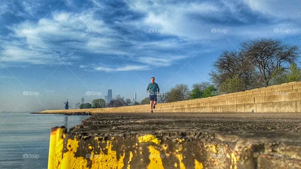 jogging the Chicago shoreline
