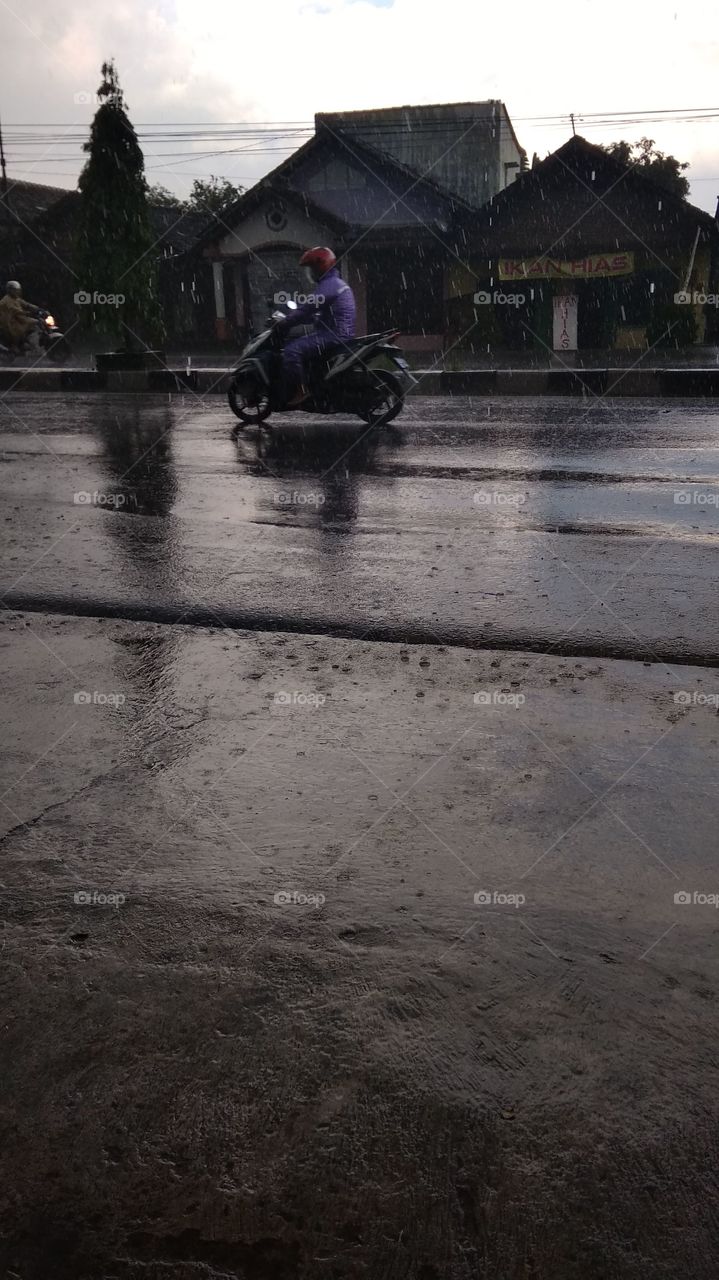 Just there are rain and vehicle