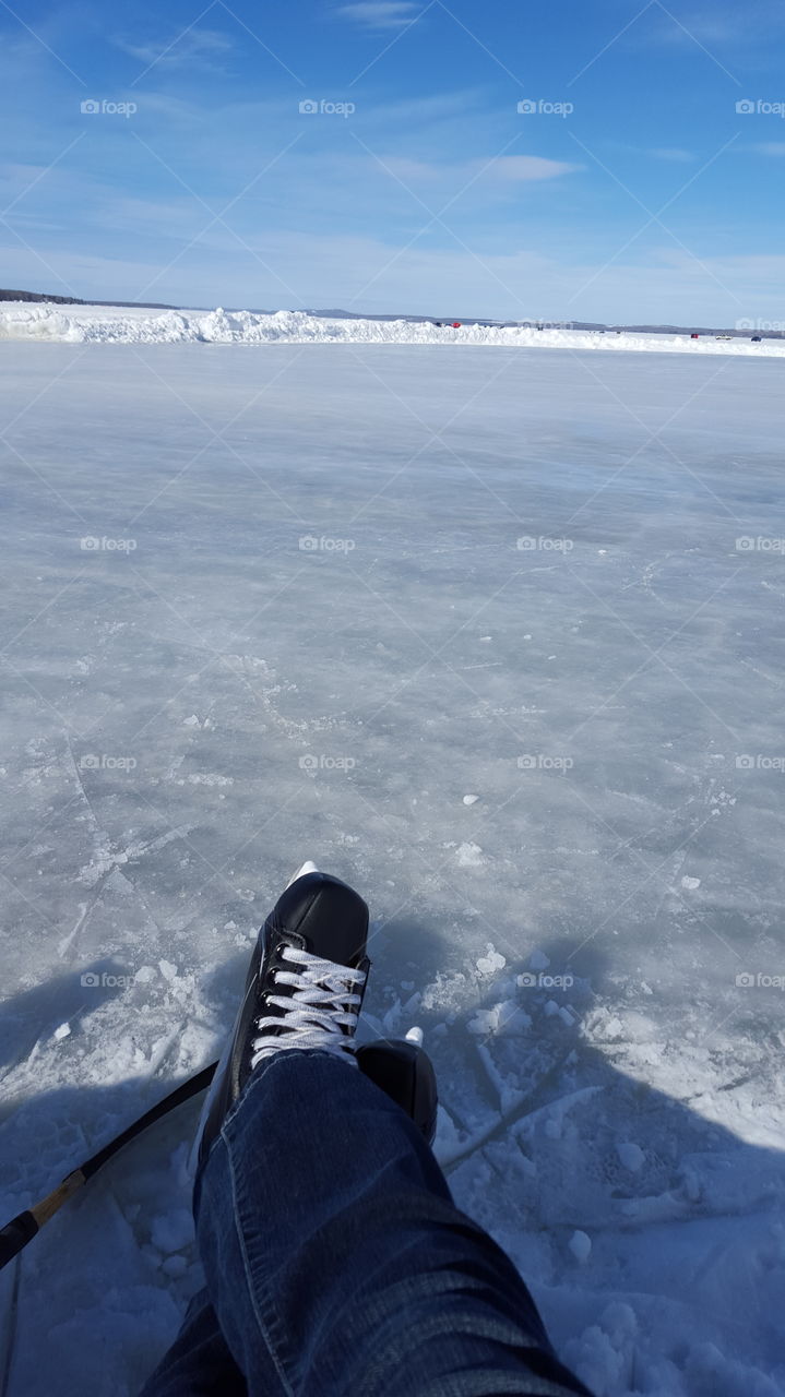 Beautiful day for playing hockey on the lake