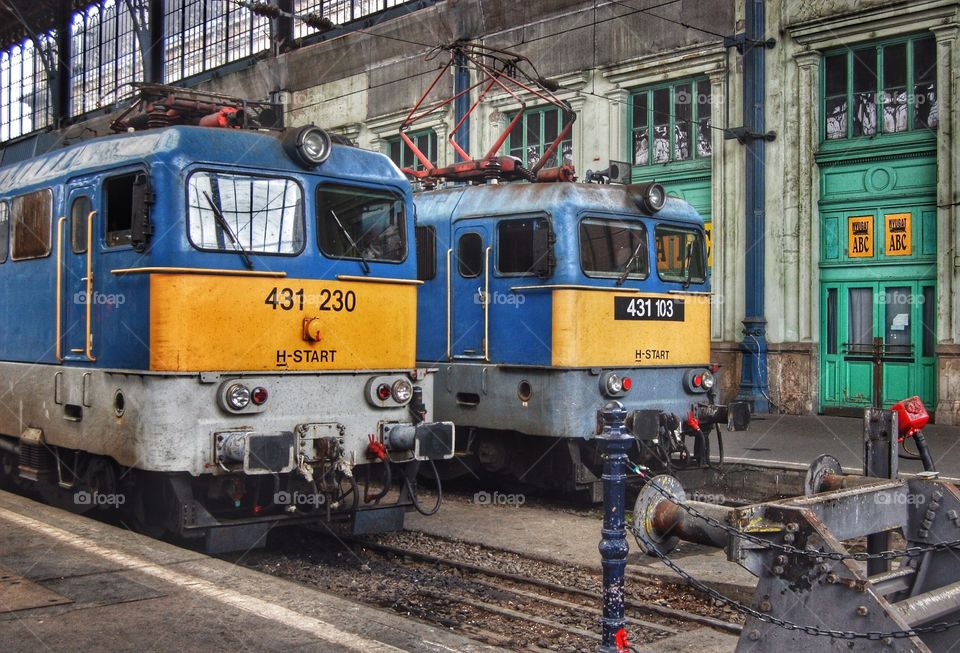 Hungarian Trains. Trains at a station in Budapest, Hungary