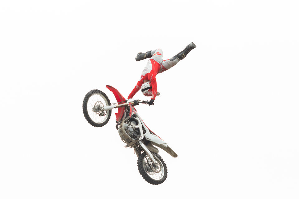 Professional stunt rider during motocross event 