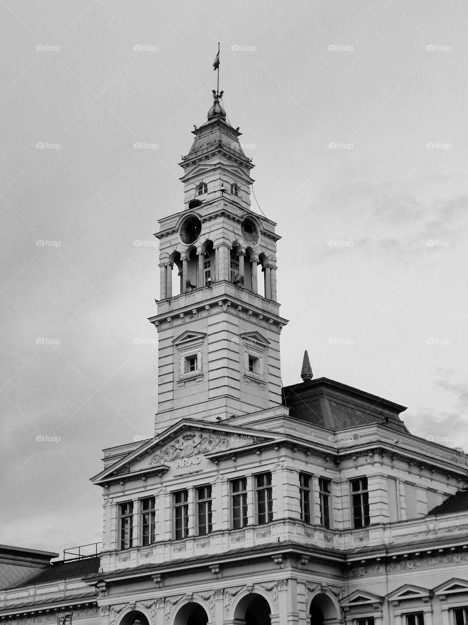 the town hall of the city of Arad in black and white