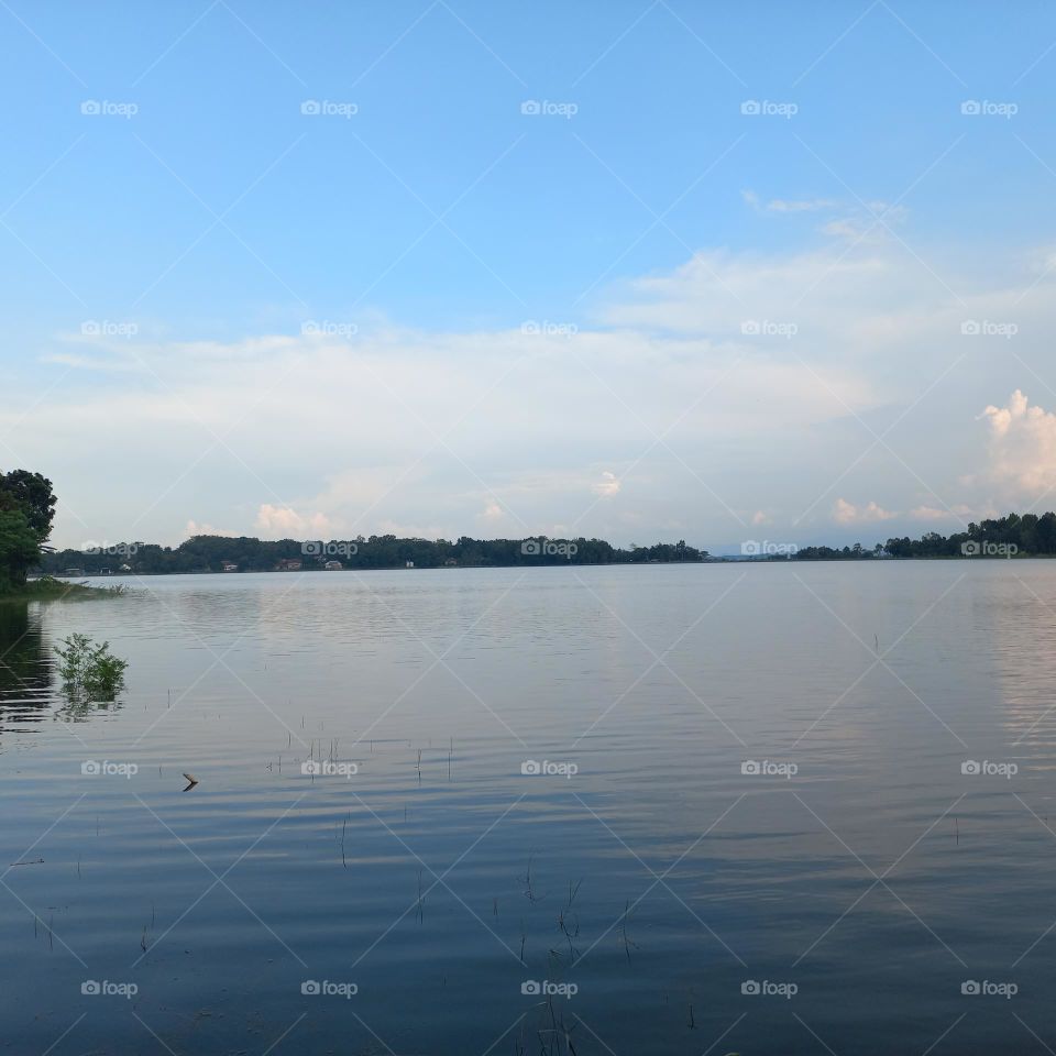 View of the lakeside in the evening