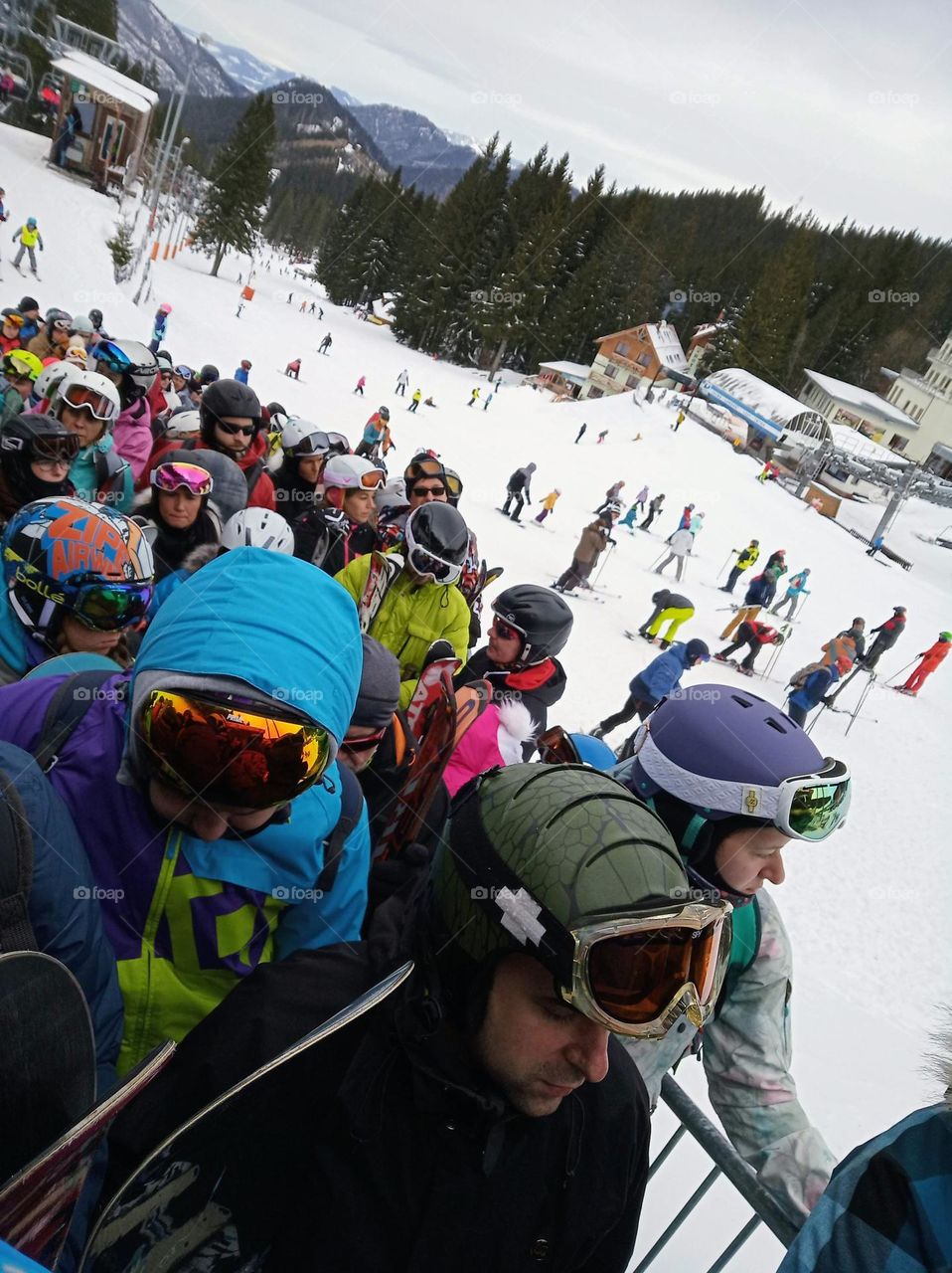 Introducing the crowds revolution! skiers, queue for the ski lift, sports