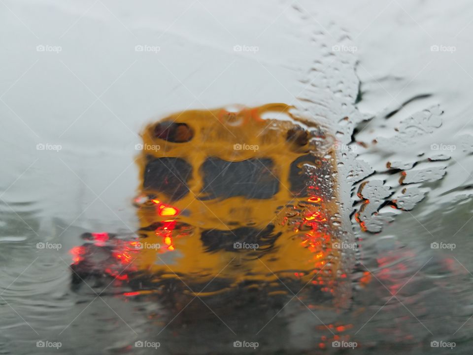 school bus, rainday
