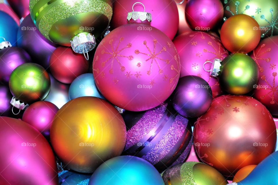Colorful collection of Christmas ornaments.