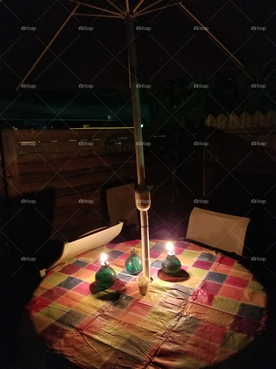 patio table with candles