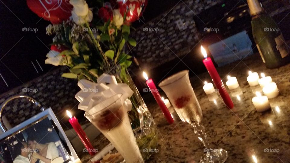 Romantic Anniversary . It was a wonderful Romantic Anniversary with champagne  beautiful decoration 