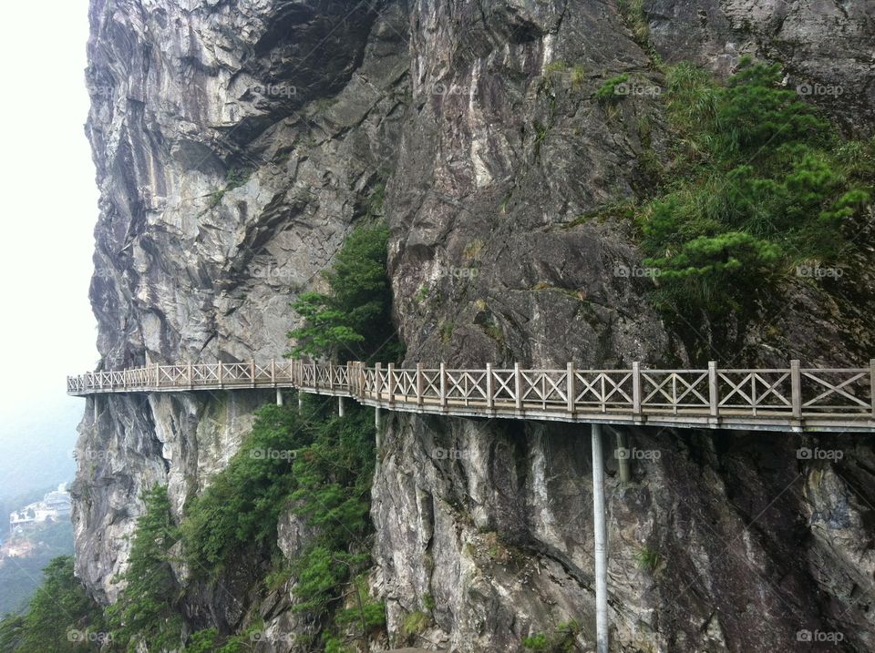 Plank road along the cliff 