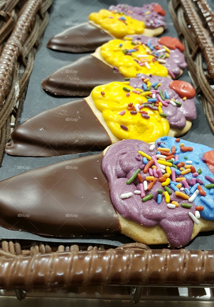 Display of Cookies Shaped as Ice Cream Cones