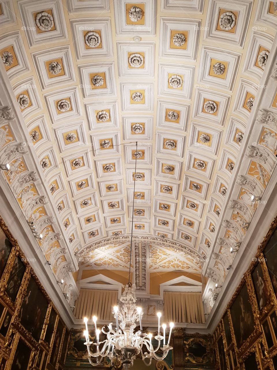 Ceiling of art gallery in baroque castle on Isola Bella in Italy