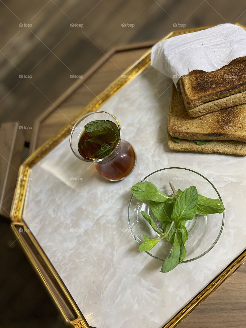 Tea with mint and cheese sandwich 🍵