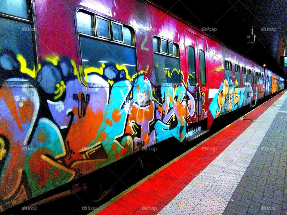 Graffiti, Train, Subway System, Railway, Street