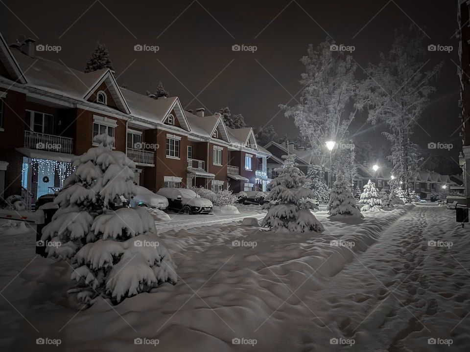 Night scene in winter town