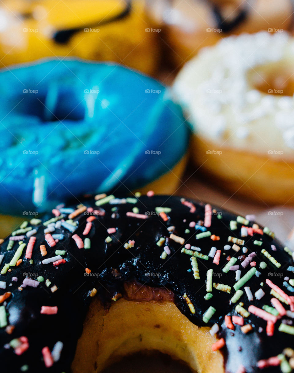 Close-up colorful donuts