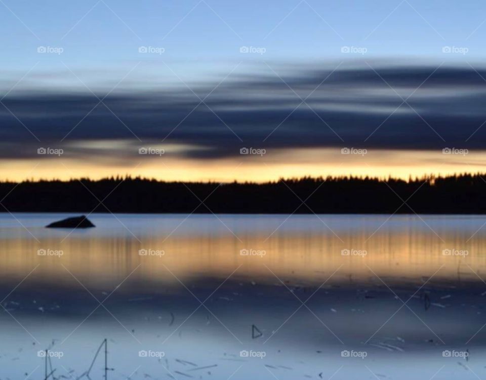 Beautifull sky, sunset, lake, summer, evening, yellow sky, blue water, Reflection 
