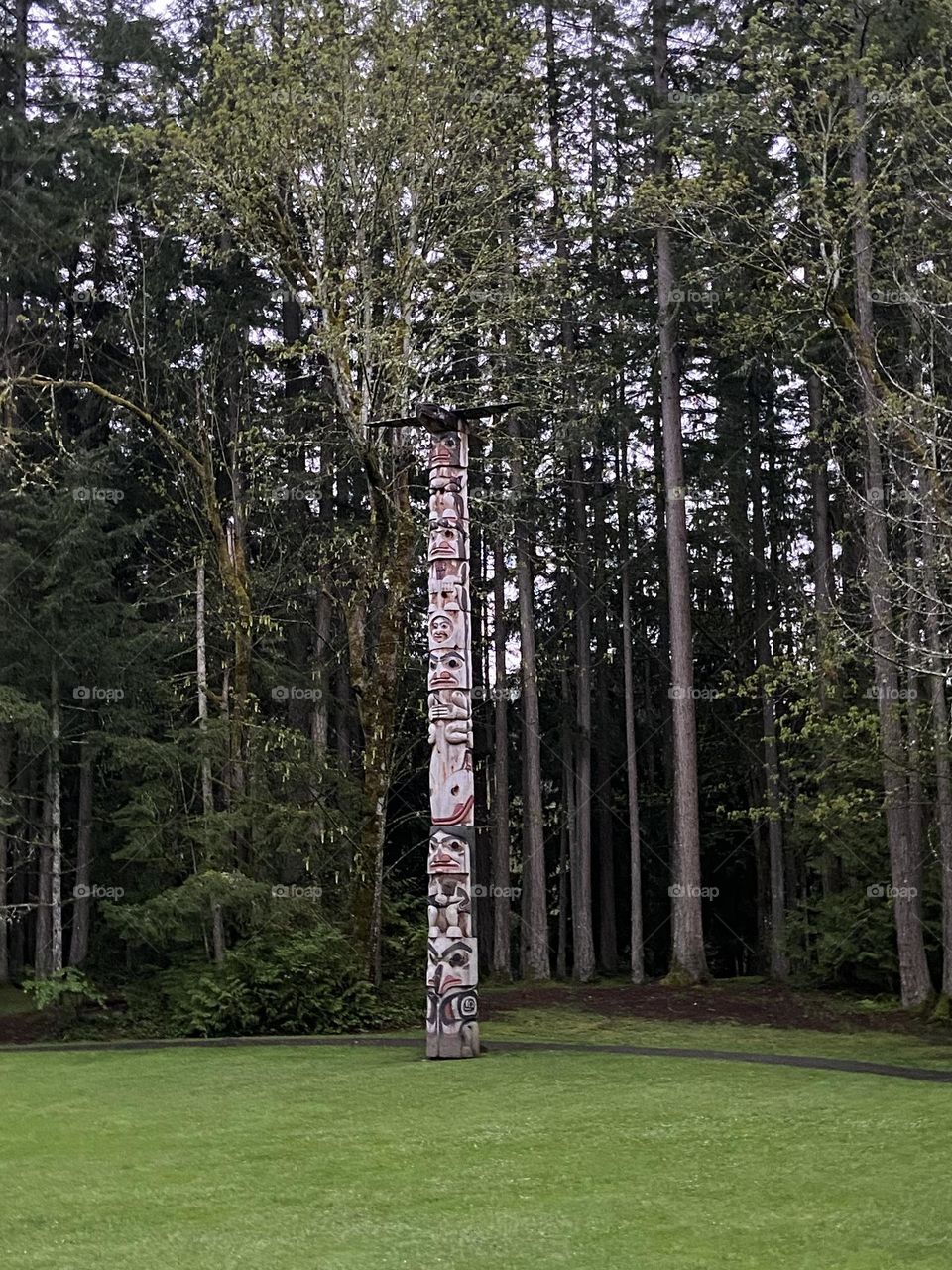 Totem pole in the forest