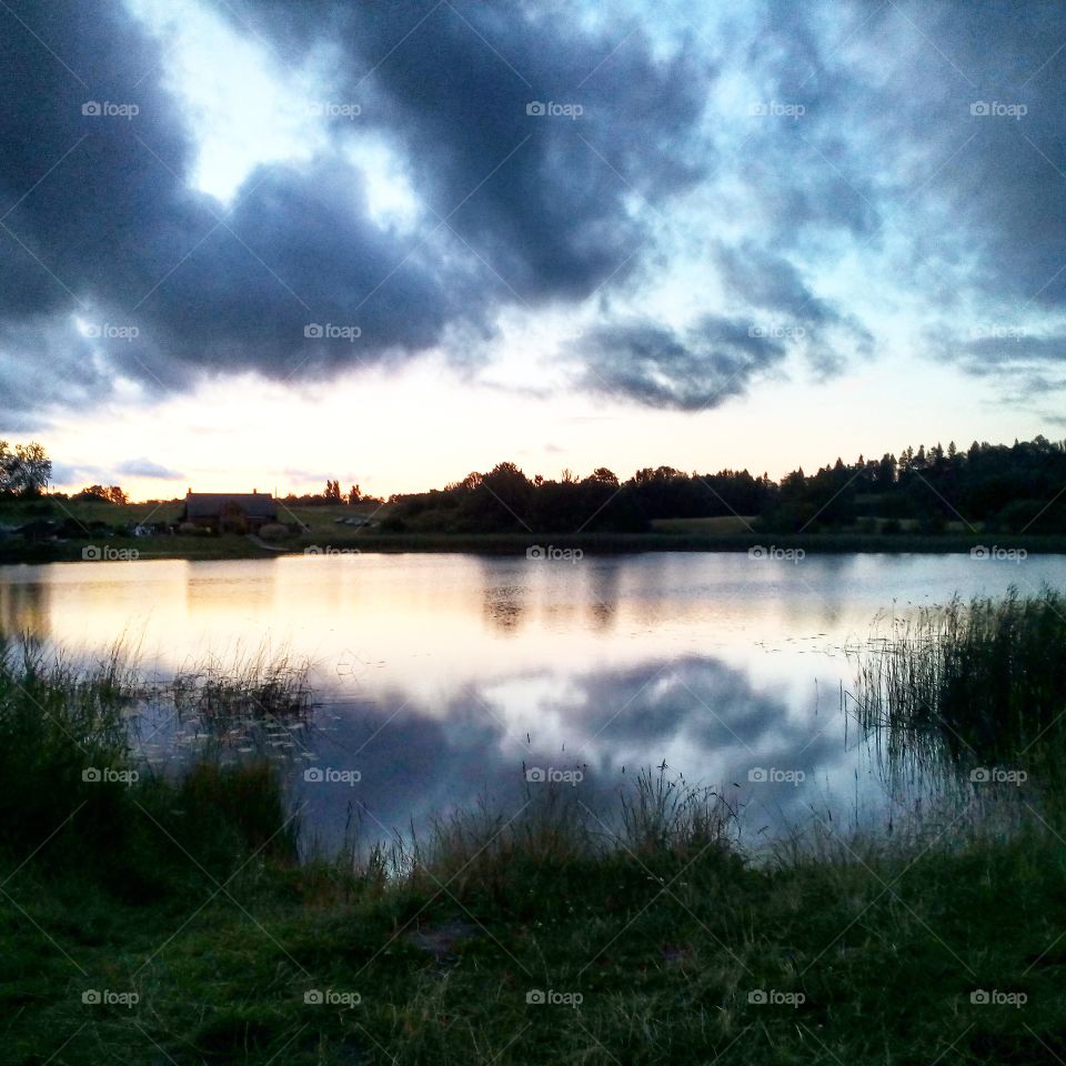 Dramatic sky refacting on lake