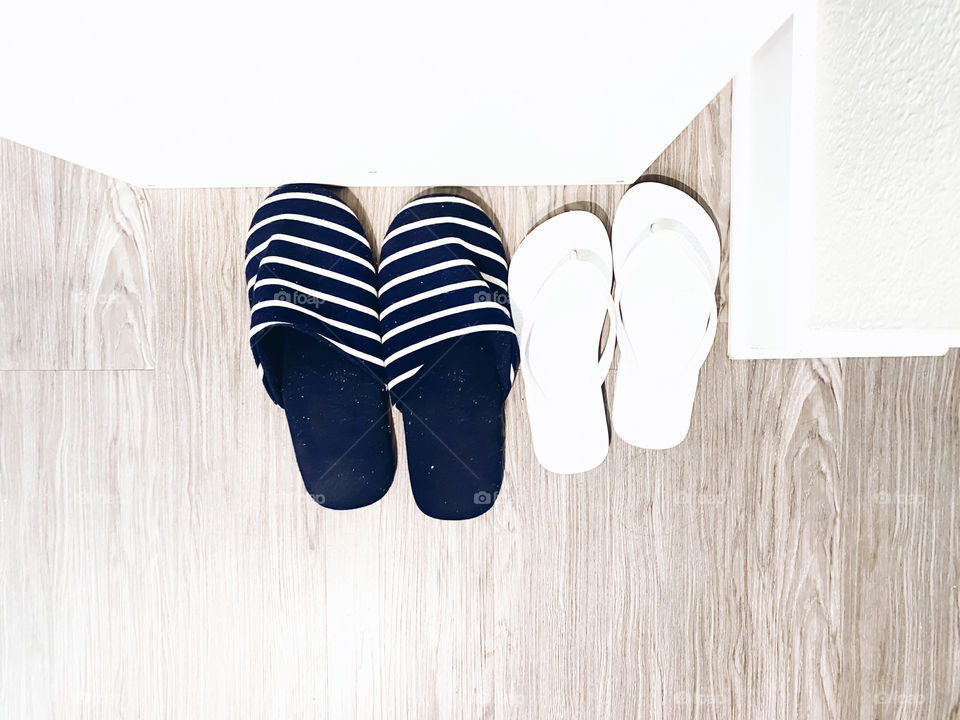 Slippers on the wood floor 