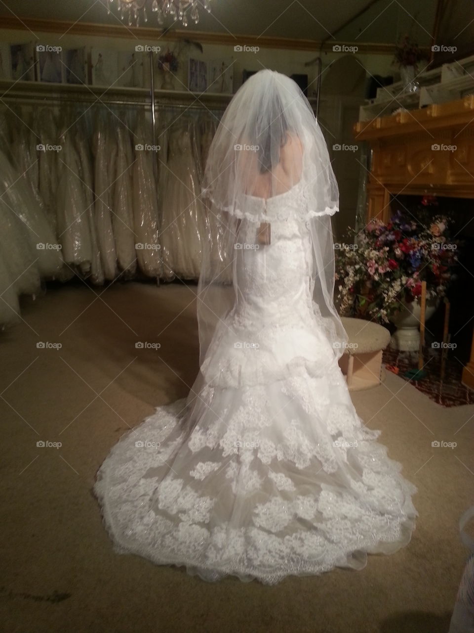 Here comes the bride. At the bridal shop in Delaware