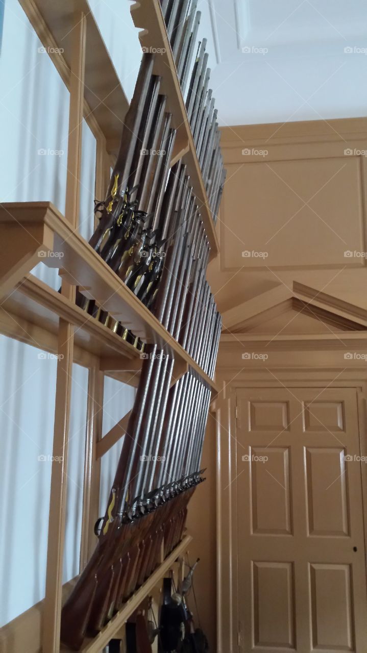 Just a Minute. weapon room at Independence Hall