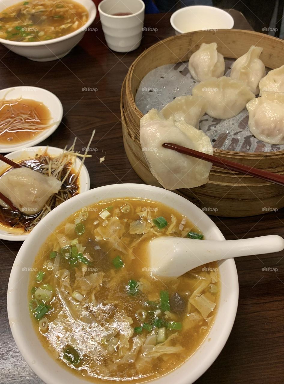 Dumplings and spicy sour soup