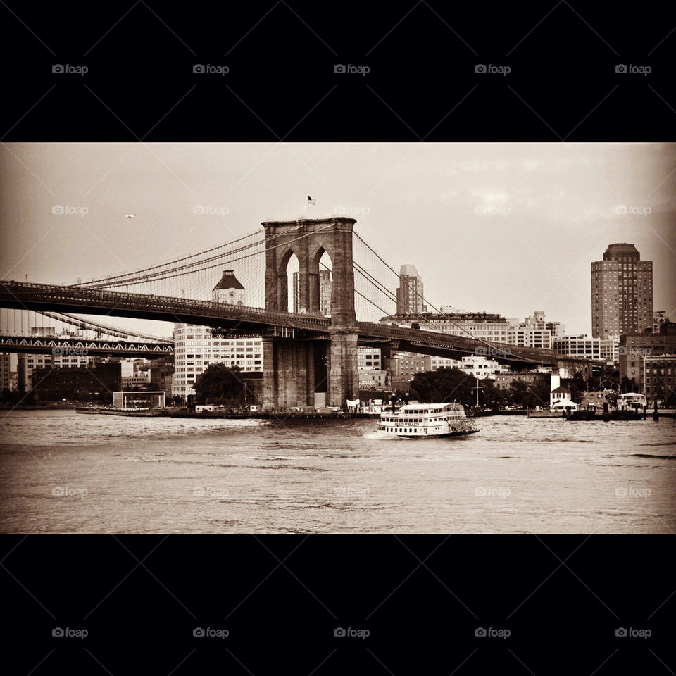 brooklyn bridge new york boats water by AymPhotoS