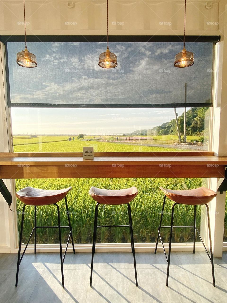 Rural Path Café: A Window View of Rice Paddies