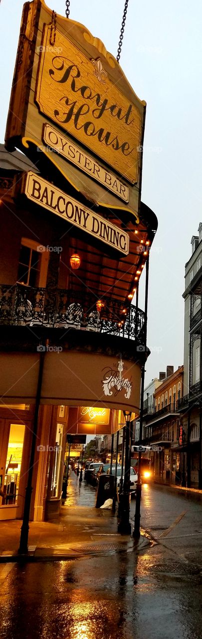 New Orleans on a rainy day early in the morning. Beautiful lighting from the wet streets.