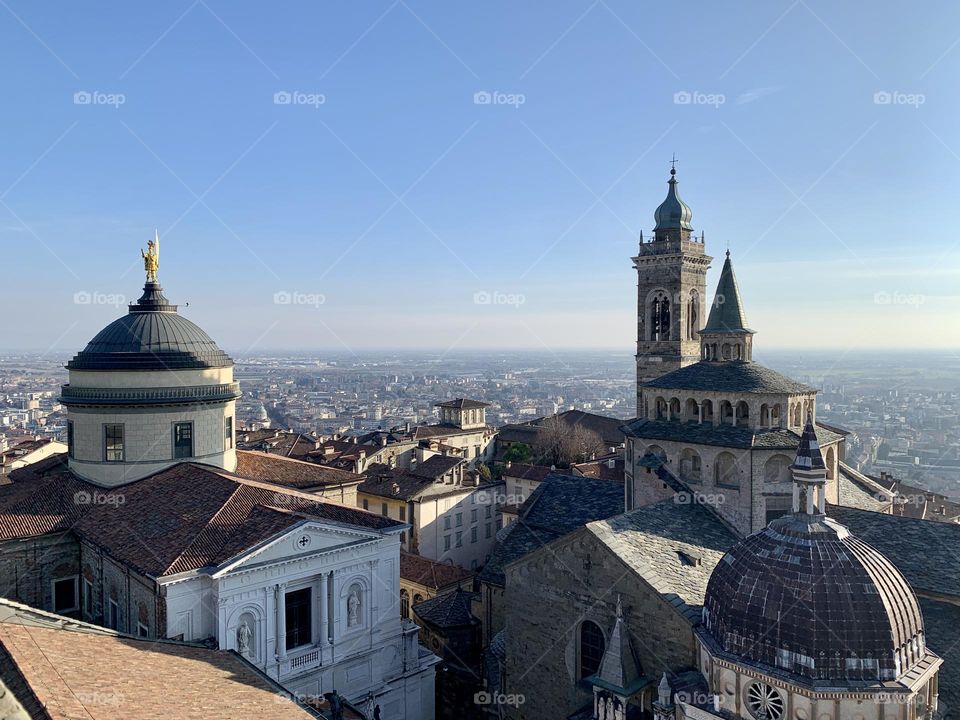 a magnificent view of upper Bergamo taken from the panoramic tower called Campanone
