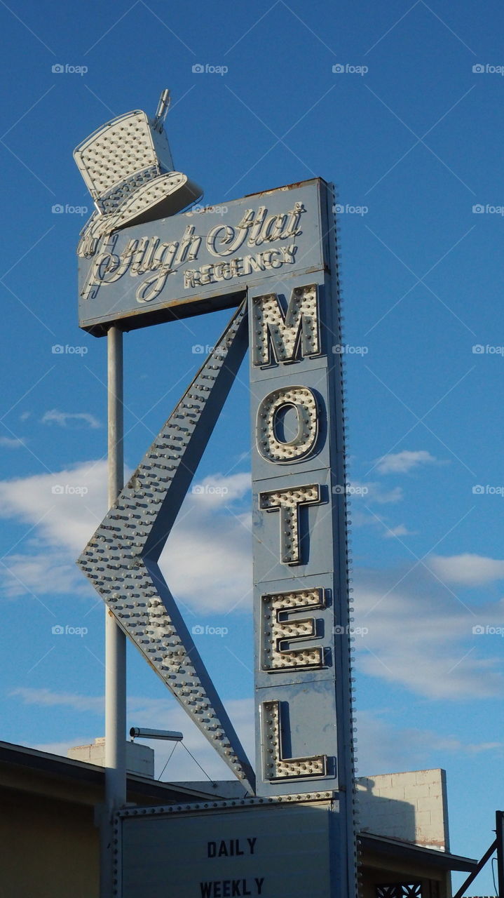 Old vintage neon sign. High hat motel old neon sign old Las Vegas
