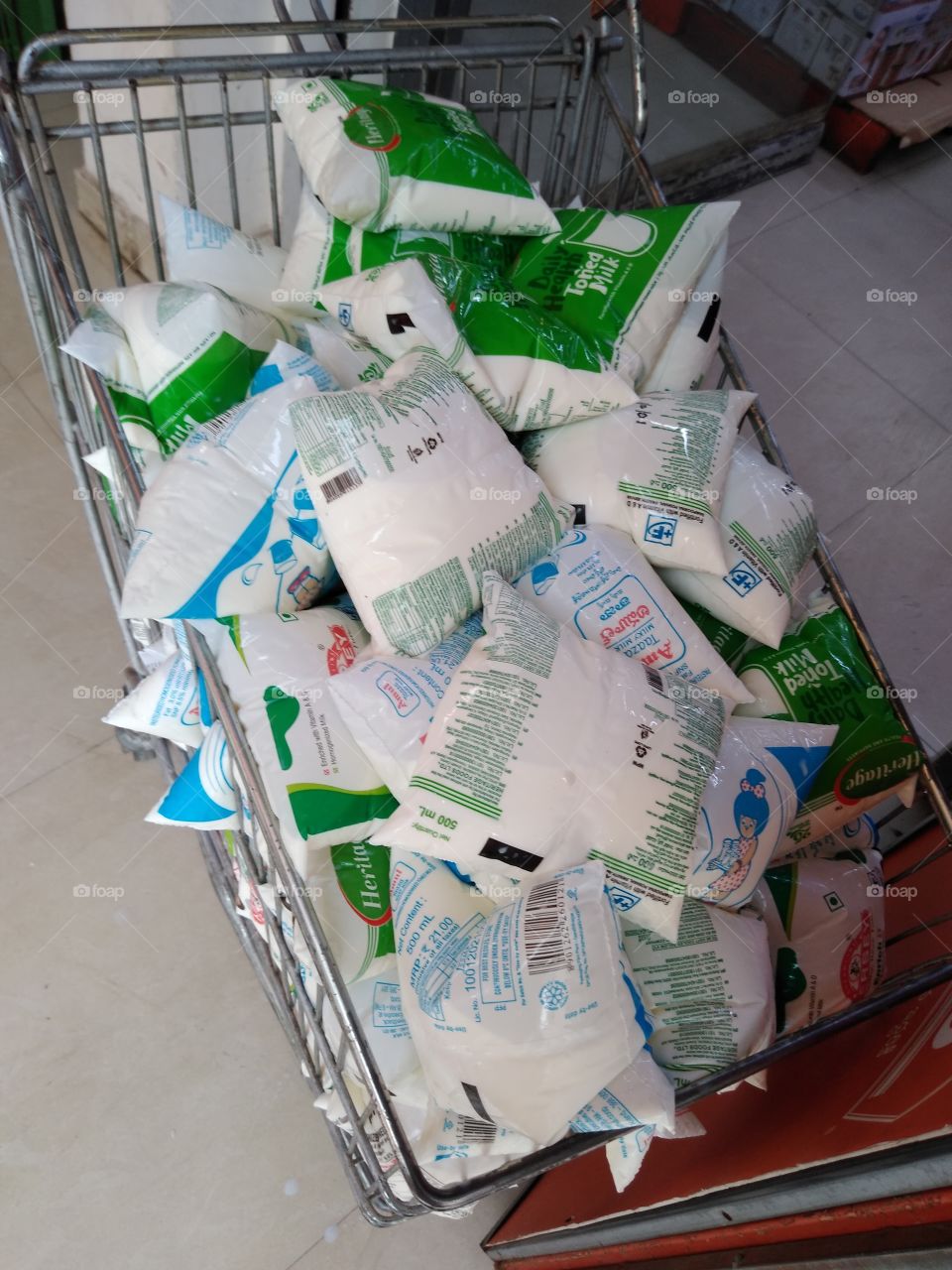 milk packets in a store