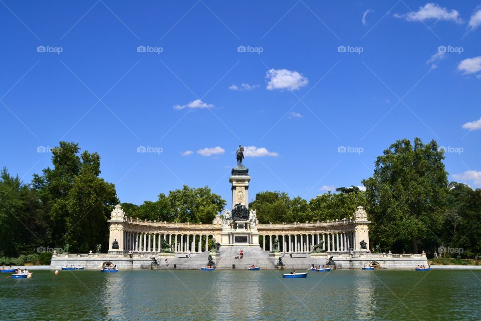Landscape in the Retiro Park. View of Retiro Park in Madrid, Spain