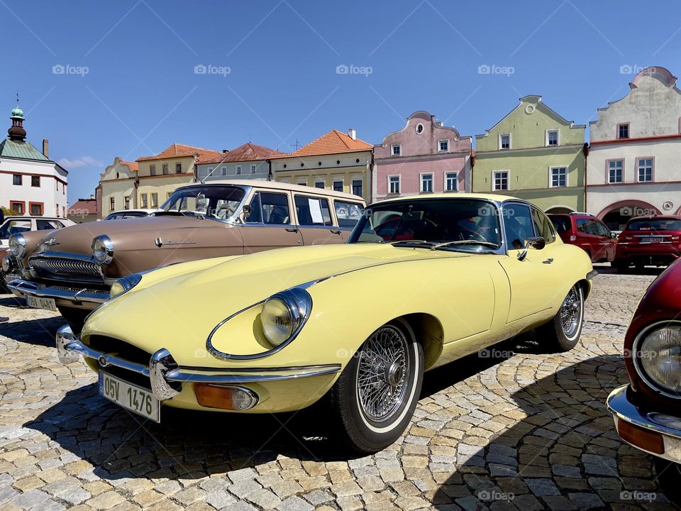 Cool yellow retro car outdoor 