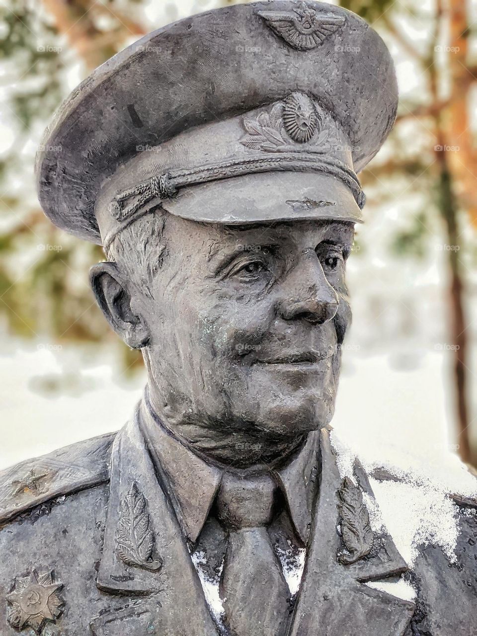 portrait of a monument to a veteran of the second world war