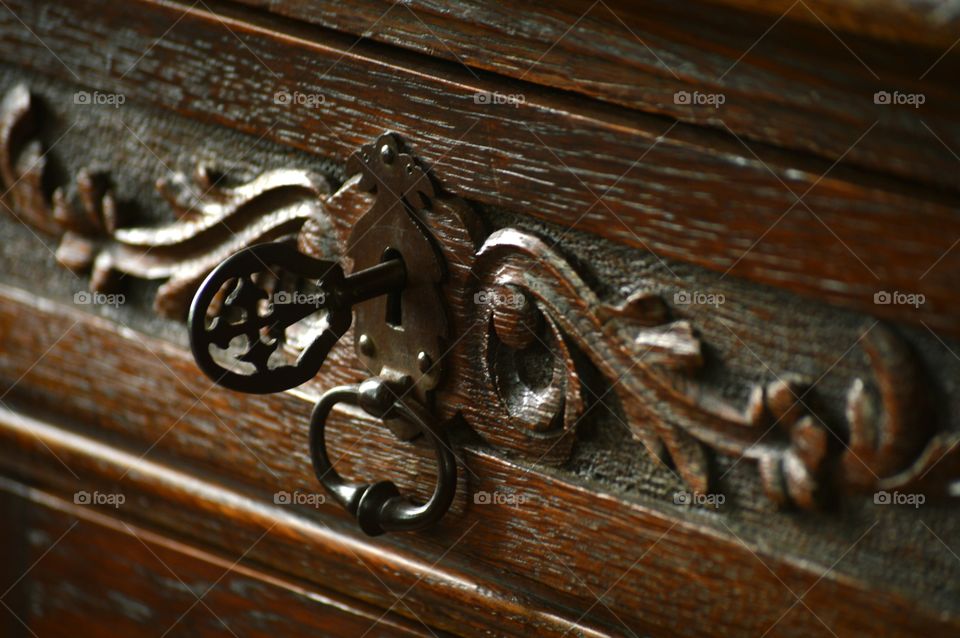 Carved wooden drawer