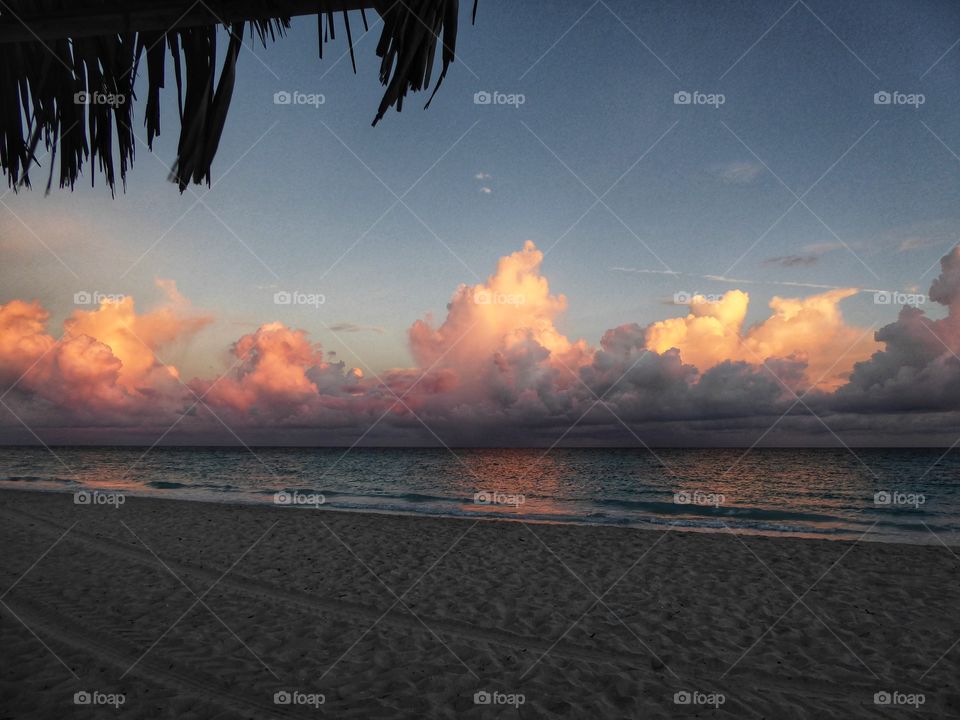 cloudy sky at Varadero beach in Cuba while sunrise