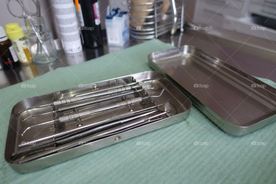 Dental instrument on workplace