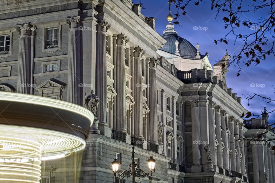 Long exposure of Royal Palace in Madrid at night