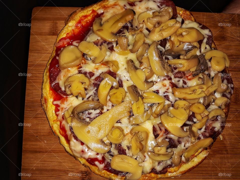 Homemade pizza ready to be served