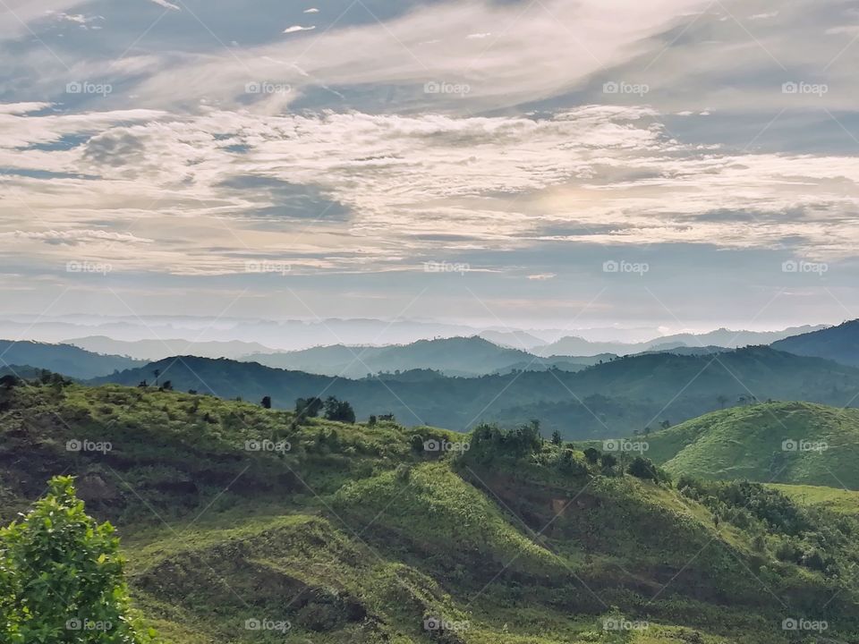 Mountain ranges in cloudy morning. Beautiful landscape in Thailand.