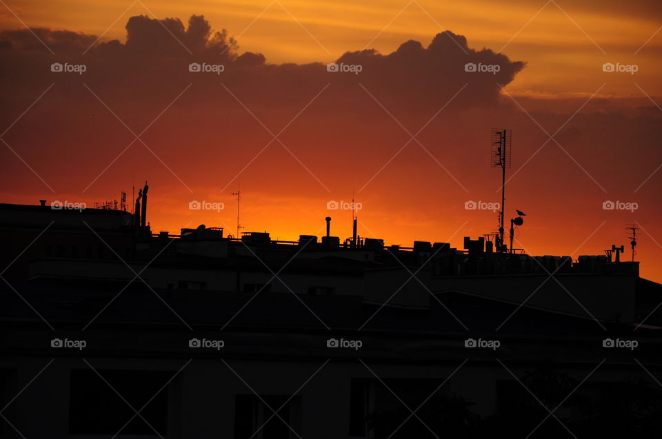 Sunset, Silhouette, Dawn, Industry, Sky