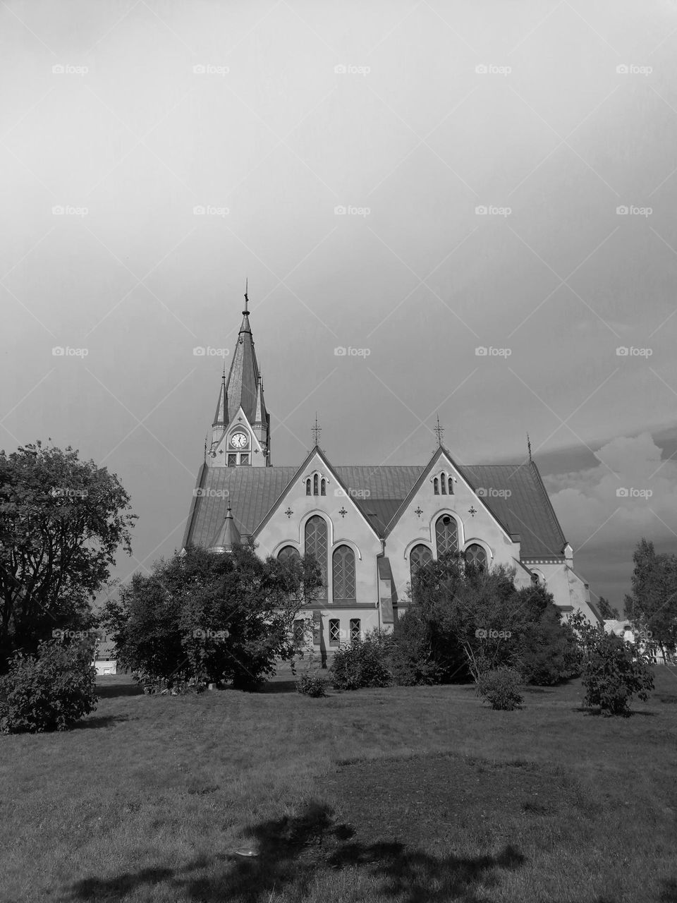 Kemi church in Finnish Lapland in black and white